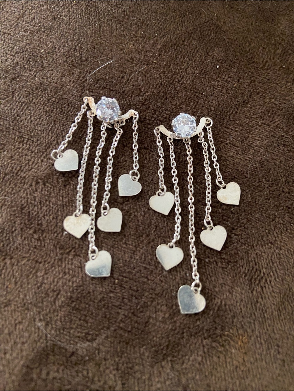 Silver Heart Dangle Earrings with Clear Crystal Studs